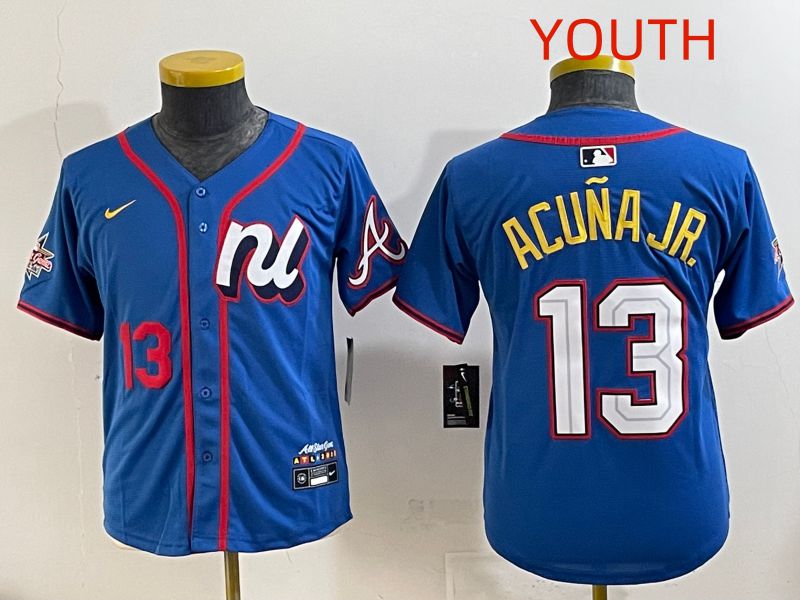 Youth 2025 Atlanta Braves #13 Acuna jr Blue All star Nike MLB Jersey style 5->youth mlb jersey->Youth Jersey